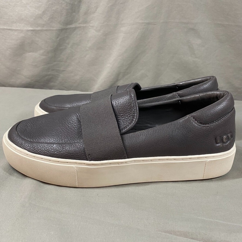 UGG Chayze Women's 10 Leather Platform Slip-On Flat Gray Loafer Sneaker‎ Comfort